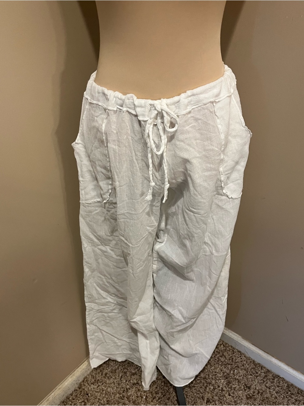 BECCA White Wide-Leg 100% Cotton Drawstring Pants, 0X